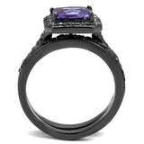 TK2778 - IP Light Black (IP Gun) Stainless Steel Ring with AAA Grade CZ in Tanzanite - Alamode - Flyclothing LLC