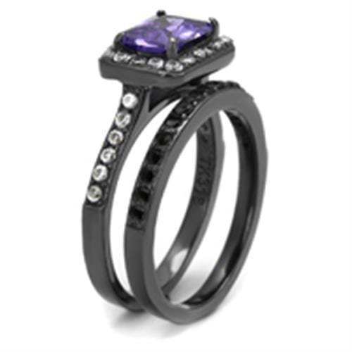TK2778 - IP Light Black (IP Gun) Stainless Steel Ring with AAA Grade CZ in Tanzanite - Alamode - Flyclothing LLC