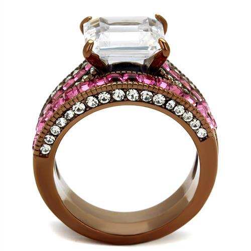 TK2782 - IP Coffee light Stainless Steel Ring with AAA Grade CZ in Clear - Alamode - Flyclothing LLC