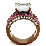 TK2782 - IP Coffee light Stainless Steel Ring with AAA Grade CZ in Clear - Alamode - Flyclothing LLC
