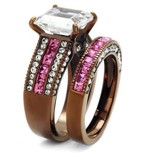 TK2782 - IP Coffee light Stainless Steel Ring with AAA Grade CZ in Clear - Alamode - Flyclothing LLC