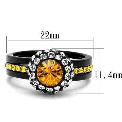 TK2783 - Two-Tone IP Black (Ion Plating) Stainless Steel Ring with Top Grade Crystal in Topaz - Alamode - Flyclothing LLC