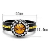 TK2783 - Two-Tone IP Black (Ion Plating) Stainless Steel Ring with Top Grade Crystal in Topaz - Alamode - Flyclothing LLC