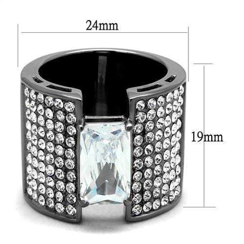 TK2798 - IP Light Black (IP Gun) Stainless Steel Ring with AAA Grade CZ in Clear - Alamode - Flyclothing LLC