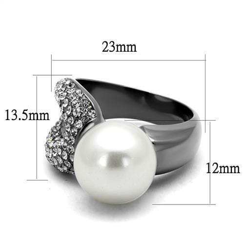 TK2800 - IP Light Black (IP Gun) Stainless Steel Ring with Synthetic Pearl in White - Alamode - Flyclothing LLC
