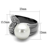 TK2800 - IP Light Black (IP Gun) Stainless Steel Ring with Synthetic Pearl in White - Alamode - Flyclothing LLC