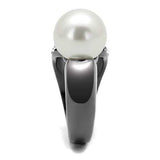 TK2800 - IP Light Black (IP Gun) Stainless Steel Ring with Synthetic Pearl in White - Alamode - Flyclothing LLC