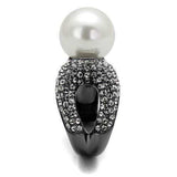TK2800 - IP Light Black (IP Gun) Stainless Steel Ring with Synthetic Pearl in White - Alamode - Flyclothing LLC