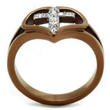 TK2802 - Two Tone IP Light Brown (IP Light coffee) Stainless Steel Ring with Top Grade Crystal in Clear - Alamode - Flyclothing LLC