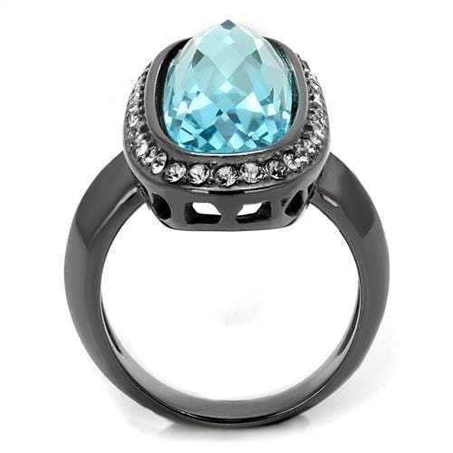 TK2804 - IP Light Black (IP Gun) Stainless Steel Ring with Top Grade Crystal in Sea Blue - Alamode - Flyclothing LLC