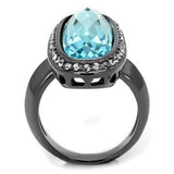 TK2804 - IP Light Black (IP Gun) Stainless Steel Ring with Top Grade Crystal in Sea Blue - Alamode - Flyclothing LLC