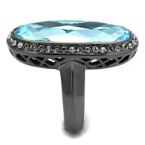TK2804 - IP Light Black (IP Gun) Stainless Steel Ring with Top Grade Crystal in Sea Blue - Alamode - Flyclothing LLC