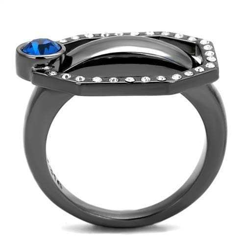 TK2809 - IP Light Black (IP Gun) Stainless Steel Ring with Top Grade Crystal in Capri Blue - Alamode - Flyclothing LLC