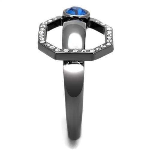 TK2809 - IP Light Black (IP Gun) Stainless Steel Ring with Top Grade Crystal in Capri Blue - Alamode - Flyclothing LLC