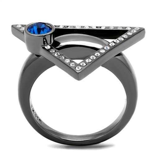 TK2810 - IP Light Black (IP Gun) Stainless Steel Ring with Top Grade Crystal in Capri Blue - Alamode - Flyclothing LLC