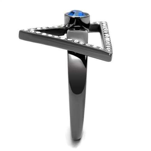 TK2810 - IP Light Black (IP Gun) Stainless Steel Ring with Top Grade Crystal in Capri Blue - Alamode - Flyclothing LLC