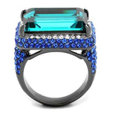 TK2811 - IP Light Black (IP Gun) Stainless Steel Ring with Top Grade Crystal in Blue Zircon - Alamode - Flyclothing LLC