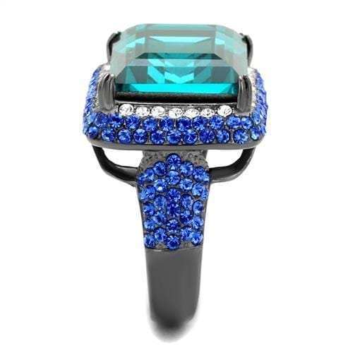 TK2811 - IP Light Black (IP Gun) Stainless Steel Ring with Top Grade Crystal in Blue Zircon - Alamode - Flyclothing LLC