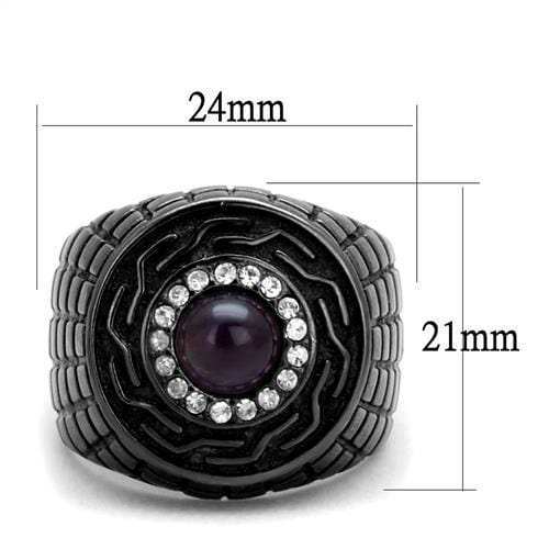 TK2813 - IP Light Black (IP Gun) Stainless Steel Ring with Semi-Precious Amethyst Crystal in Amethyst - Alamode - Flyclothing LLC