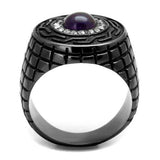 TK2813 - IP Light Black (IP Gun) Stainless Steel Ring with Semi-Precious Amethyst Crystal in Amethyst - Alamode - Flyclothing LLC