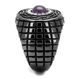 TK2813 - IP Light Black (IP Gun) Stainless Steel Ring with Semi-Precious Amethyst Crystal in Amethyst - Alamode - Flyclothing LLC