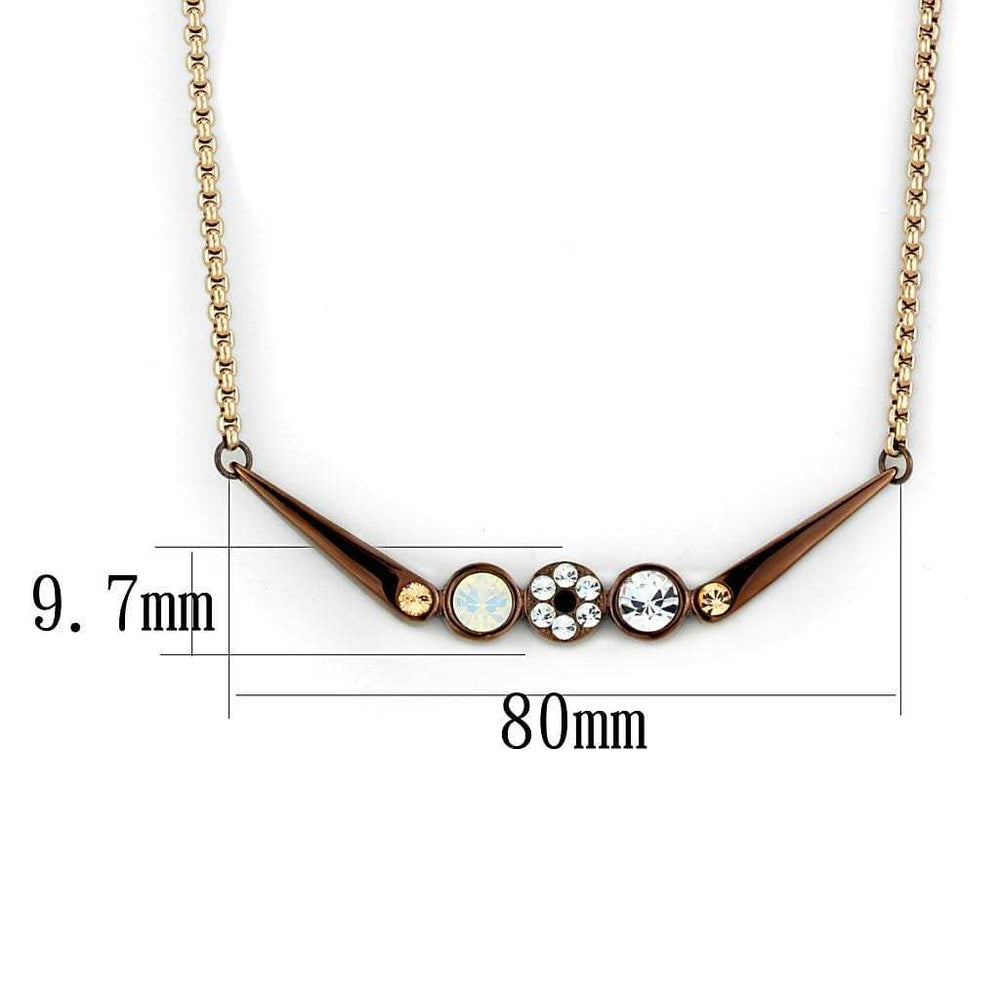 TK2823 - IP Rose Gold & IP light Coffee Stainless Steel Necklace with Top Grade Crystal in Multi Color - Alamode - Flyclothing LLC