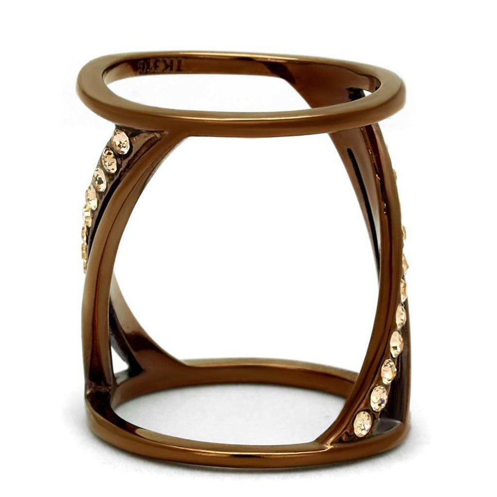 TK2827 - IP Coffee light Stainless Steel Ring with Top Grade Crystal in Light Peach - Alamode - Flyclothing LLC