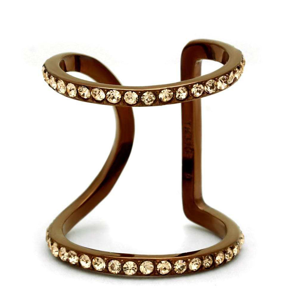TK2828 - IP Coffee light Stainless Steel Ring with Top Grade Crystal in Light Peach - Alamode - Flyclothing LLC