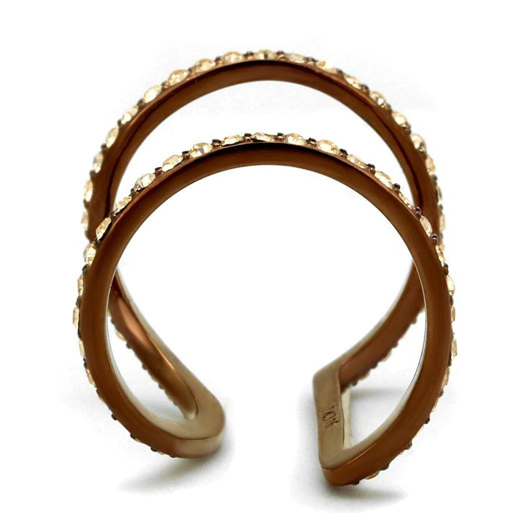 TK2828 - IP Coffee light Stainless Steel Ring with Top Grade Crystal in Light Peach - Alamode - Flyclothing LLC