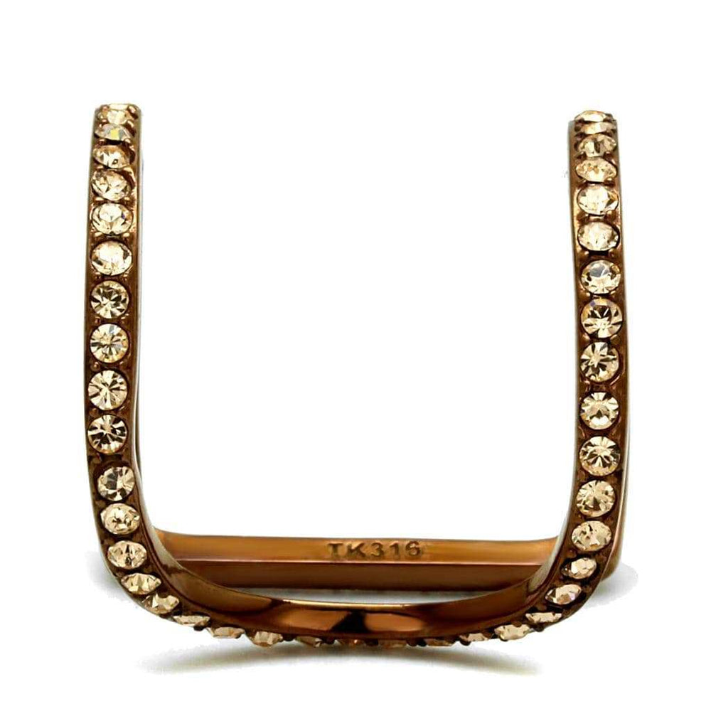 TK2828 - IP Coffee light Stainless Steel Ring with Top Grade Crystal in Light Peach - Alamode - Flyclothing LLC