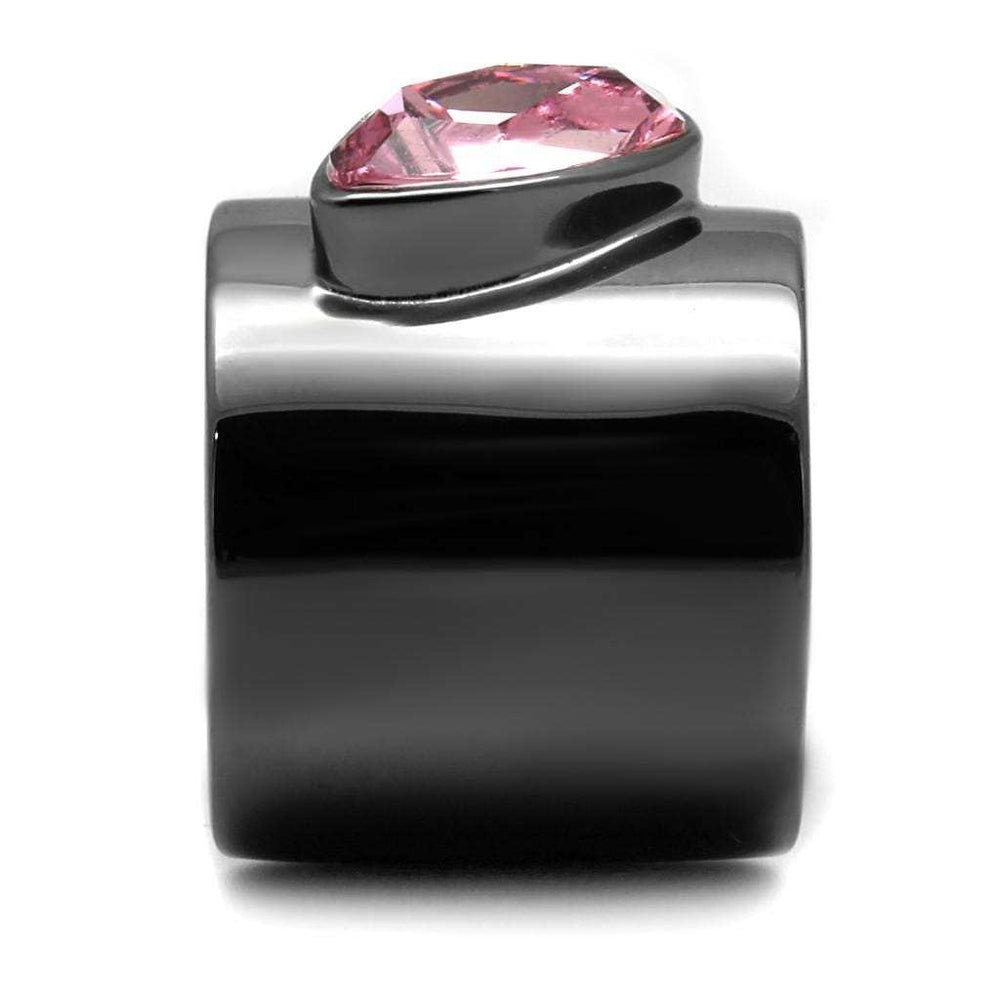 TK2829 - IP Light Black (IP Gun) Stainless Steel Ring with Top Grade Crystal in Light Rose - Alamode - Flyclothing LLC