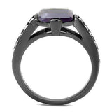 TK2832 - IP Light Black (IP Gun) Stainless Steel Ring with Precious Stone Amethyst Crystal in Amethyst - Alamode - Flyclothing LLC