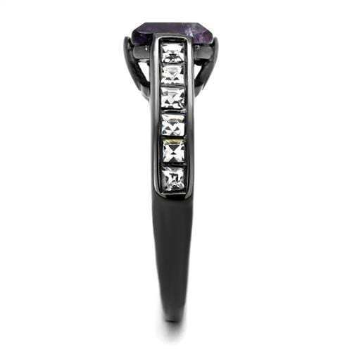 TK2832 - IP Light Black (IP Gun) Stainless Steel Ring with Precious Stone Amethyst Crystal in Amethyst - Alamode - Flyclothing LLC