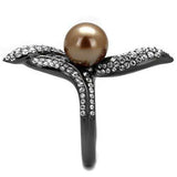 TK2834 - IP Light Black (IP Gun) Stainless Steel Ring with Synthetic Pearl in Brown - Alamode - Flyclothing LLC