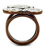 TK2841 - IP Coffee light Stainless Steel Ring with Top Grade Crystal in Clear - Alamode - Flyclothing LLC