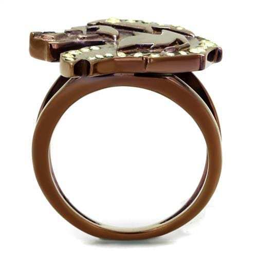 TK2842 - IP Coffee light Stainless Steel Ring with Top Grade Crystal in Citrine Yellow - Alamode - Flyclothing LLC