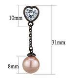 TK2850 - IP Dark Brown (IP coffee) Stainless Steel Earrings with Synthetic Pearl in Light Rose - Alamode - Flyclothing LLC
