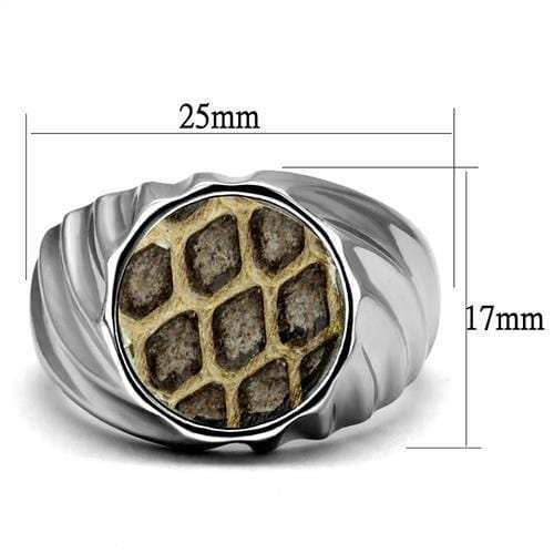 TK2859 - High polished (no plating) Stainless Steel Ring with Leather in Animal pattern - Alamode - Flyclothing LLC