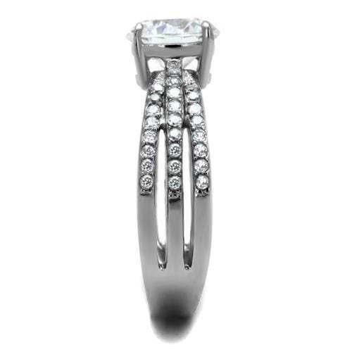TK2862 - High polished (no plating) Stainless Steel Ring with AAA Grade CZ in Clear - Alamode - Flyclothing LLC