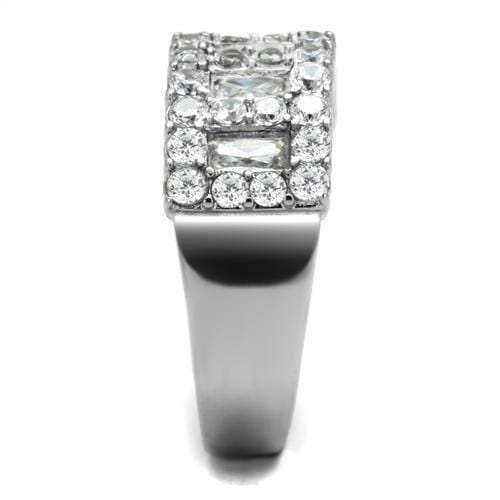 TK2866 - High polished (no plating) Stainless Steel Ring with AAA Grade CZ in Clear - Alamode - Flyclothing LLC