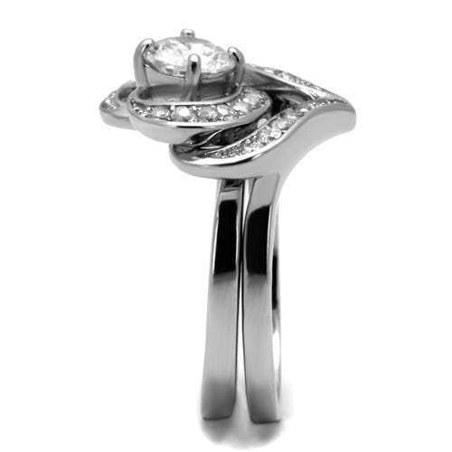 TK2868 - High polished (no plating) Stainless Steel Ring with AAA Grade CZ in Clear - Alamode - Flyclothing LLC