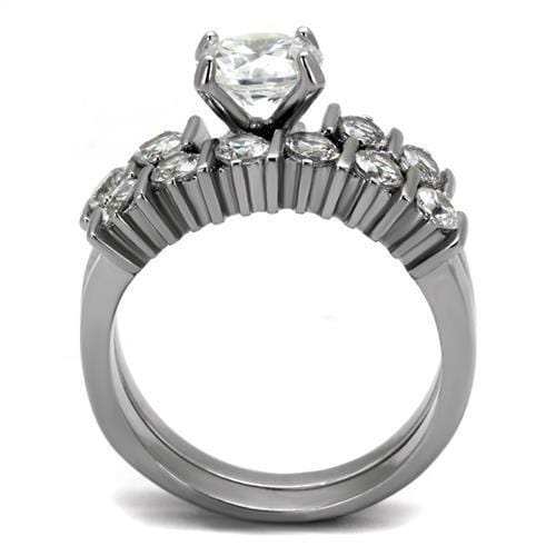 TK2869 - High polished (no plating) Stainless Steel Ring with AAA Grade CZ in Clear - Alamode - Flyclothing LLC