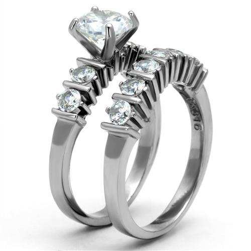 TK2869 - High polished (no plating) Stainless Steel Ring with AAA Grade CZ in Clear - Alamode - Flyclothing LLC