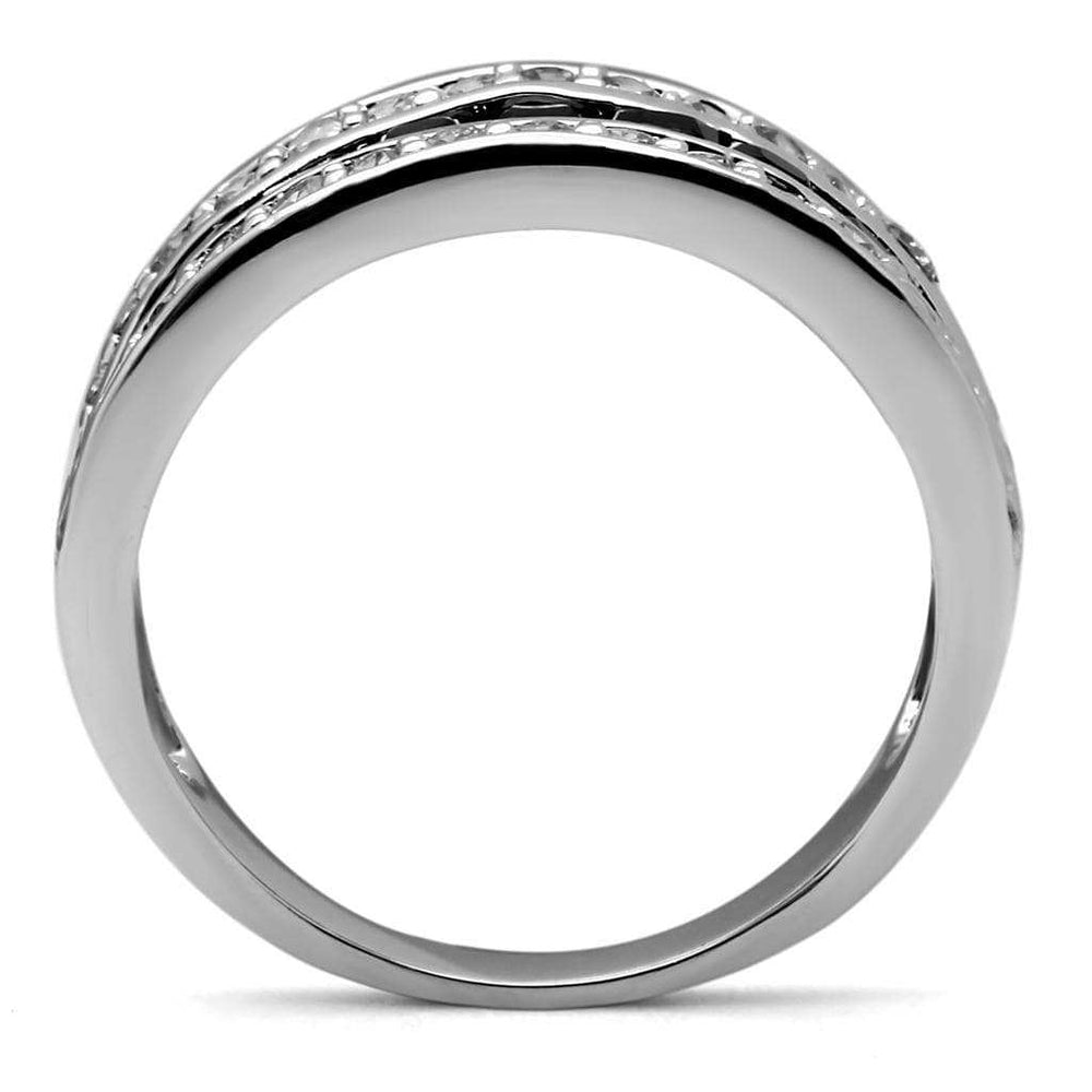 TK2872 - High polished (no plating) Stainless Steel Ring with AAA Grade CZ in Black Diamond - Alamode - Flyclothing LLC
