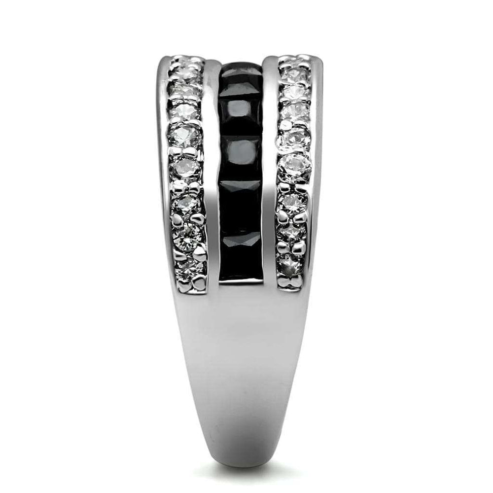TK2872 - High polished (no plating) Stainless Steel Ring with AAA Grade CZ in Black Diamond - Alamode - Flyclothing LLC