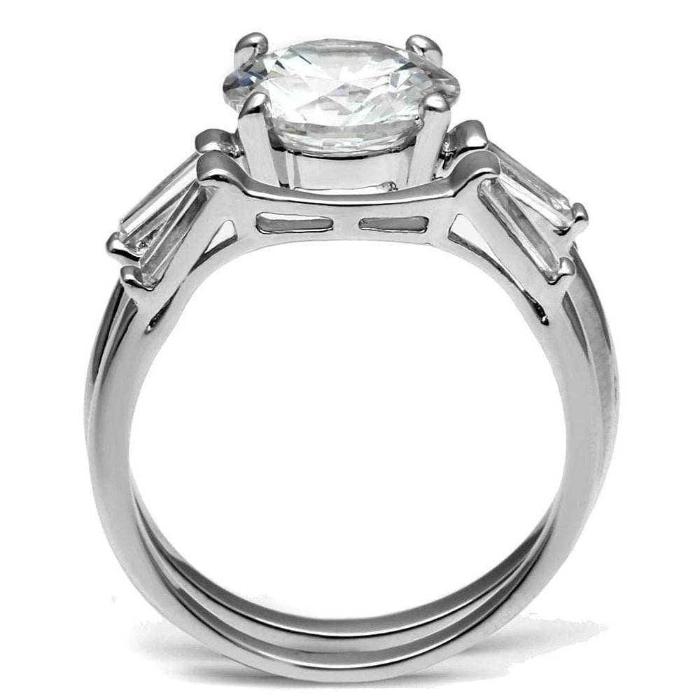 TK2878 - High polished (no plating) Stainless Steel Ring with AAA Grade CZ in Clear - Alamode - Flyclothing LLC