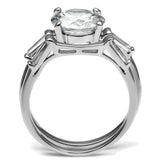 TK2878 - High polished (no plating) Stainless Steel Ring with AAA Grade CZ in Clear - Alamode - Flyclothing LLC