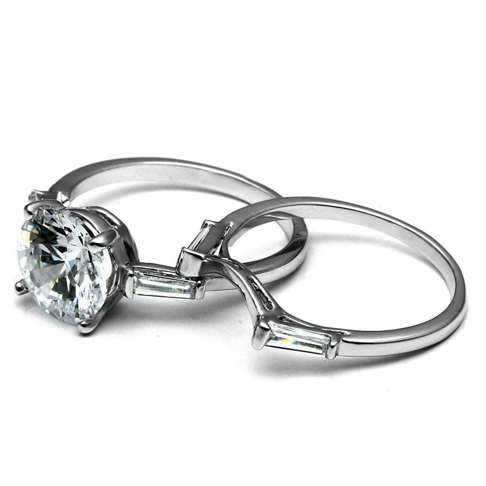 TK2878 - High polished (no plating) Stainless Steel Ring with AAA Grade CZ in Clear - Alamode - Flyclothing LLC