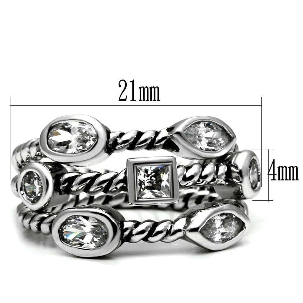 TK2880 - High polished (no plating) Stainless Steel Ring with AAA Grade CZ in Clear - Alamode - Flyclothing LLC