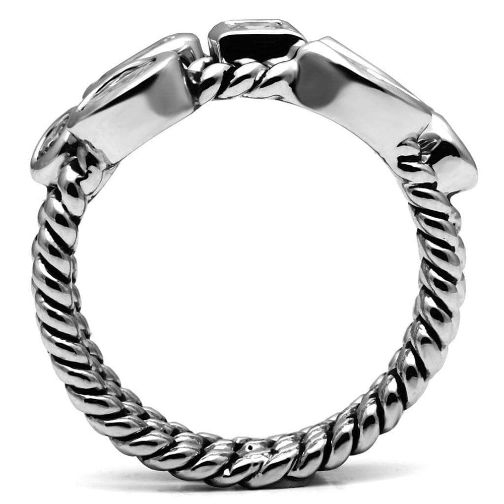 TK2880 - High polished (no plating) Stainless Steel Ring with AAA Grade CZ in Clear - Alamode - Flyclothing LLC